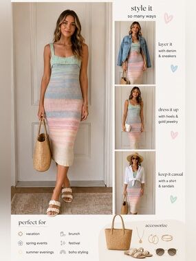 NWT 525 America Taffy Multi Knit Midi Dress XS Pastel Bodycon Revolve
